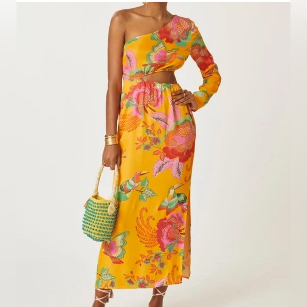 🌺 Farm Rio Tio One-Shoulder Cutout Dress – Size Small – Anthropologie 🌺